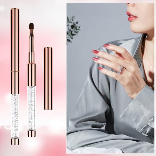 Hariendny 2Pcs Oval Gel Nail Brush Set with Rhinestone Handle