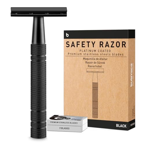Matte Black Safety Razor, Single Blade Razors for Men | Reusable Metal Razor, with 10 Platinum Coated Double Edge Blades, Smooth & Close & Comfort Shave, Eco-Friendly, Plastic Free