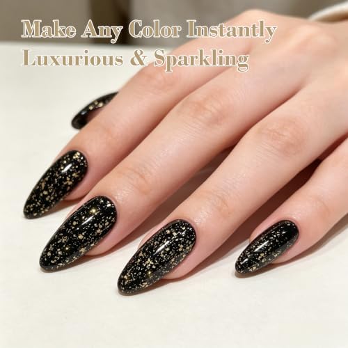 YTD Likomey Gold Foil Top Coat for Nails - No Wipe Metallic Gold Leaf, 15ml