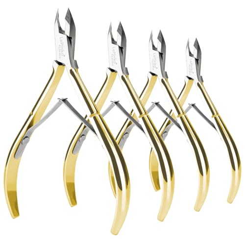 LePinko 4-Pack Cuticle Trimmer Kit, 5mm Jaw Professional Nail Nipper - Gold