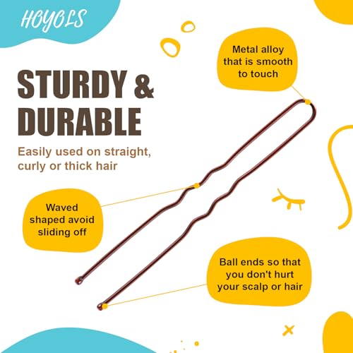 HOYOLS U Shaped Bobby Pins - 150 Count, Assorted Sizes for Secure Updos