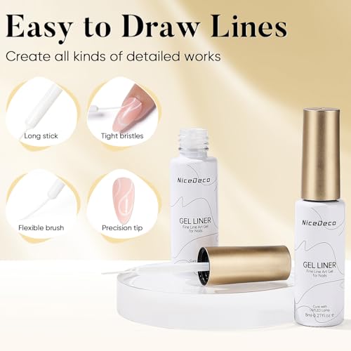 Nicedeco Gel Nail Art Liner Set - 4 Color Metallic & Classic French Manicure