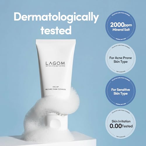 LAGOM Cellup pH Cure Foam Cleanser - Gentle Low pH Face Wash for Sensitive Skin, 4.05 Fl Oz