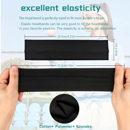 Non-Slip Black Headbands for Women - 3 Pack Elastic Sports Hairbands