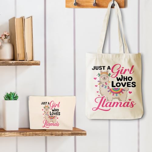 Cute Llamas Canvas Tote Bag with Makeup Bag for Women | jeilink