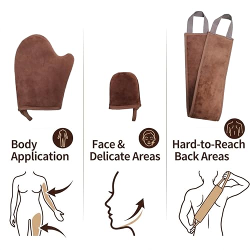 Lifory Self Tanning Mitt Kit with Back Applicator, Face Mini & Storage Bag
