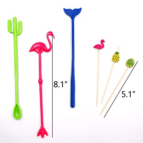 Tropical Cocktail Swizzle Stick & Pick Set - 15 Pcs Reusable Party Decor