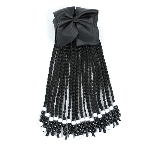Kids Ponytail Extensions with Beads - Detachable Synthetic Braid for Girls, Protective Hair Accessory