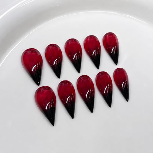 BHOOKA Handmade Stiletto Press on Nails - Black Red Gradient Claw Set