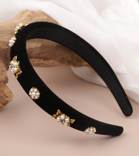 Camellia Velvet Pearls Headband for Women | YARN & INK Vintage Hair Accessory