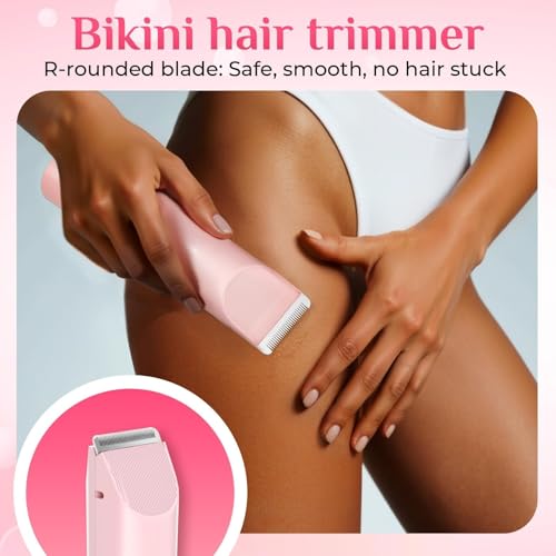 Mpotmiy 2-in-1 Electric Bikini Trimmer for Women - Dual Head Electric Razor, Waterproof Painless Shaver, Pubic Hair Trimmer for Private Area & Body Hair, Gifts for Women, Pink