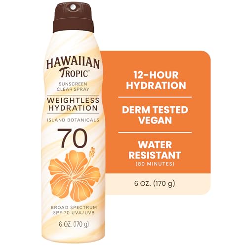 Hawaiian Tropic Weightless Hydration SPF 70 Sunscreen Spray, 6 Oz