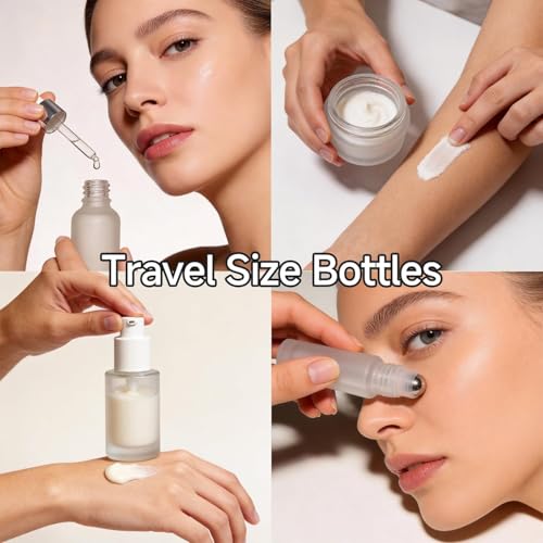 FYAWME White Frosted Glass Travel Bottles 18 pcs Mini TSA Approved Refillable Containers with Labels