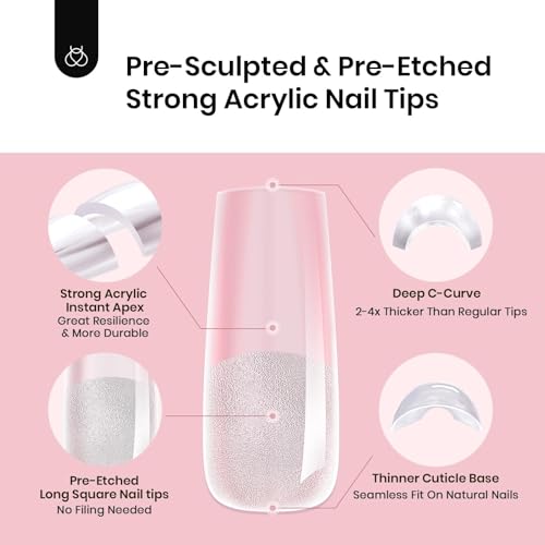 Beetles Long Square Nail Tips - 192pcs Structured Apex for DIY Extensions