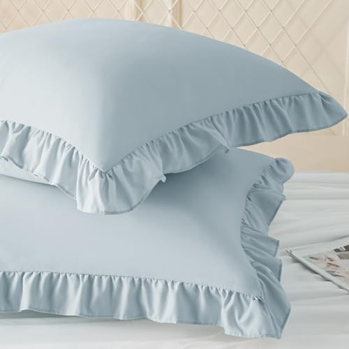 Dusty Blue Ruffle Pillow Covers - 24x24 Inches, 2 Pack