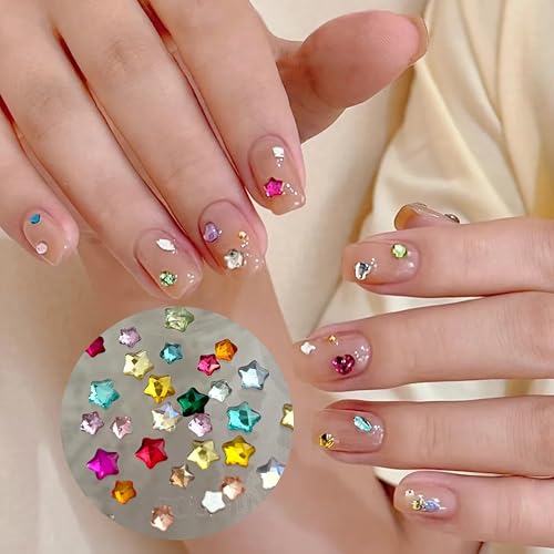 LRyssalia Style02 300Pcs Multi-Colored 3D Star Nail Charms & Rhinestones
