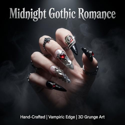 Gothic Punk Press On Nails - Black & Pink Gradient, M/SD315