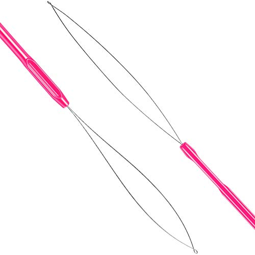 10-Pack Hair Extension Loop Needle Threader Tool Set - Rose Red