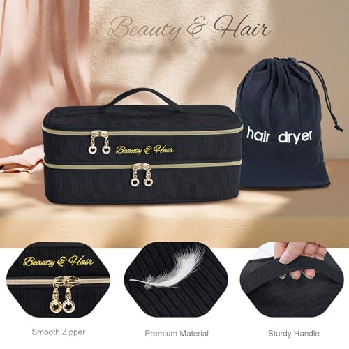 Travel Hair Tool Organizer Bag for Hair Dryers & Styling Tools - Double-Layer, Compact & Durable