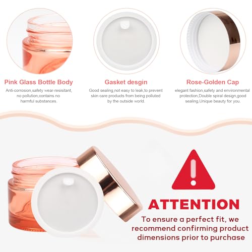 Pink Glass Cream Jar Set - 4 Refillable 50ml Cosmetic Containers with Rose Gold Lids