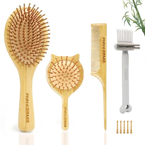 3-Piece Bamboo Hair Brush Set - Anti-Static Natural Bristle Scalp Massager