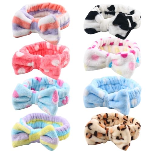 3 Otters Style1 8-Pack Spa Headbands - Soft Microfiber, Reusable Face & Makeup Headbands