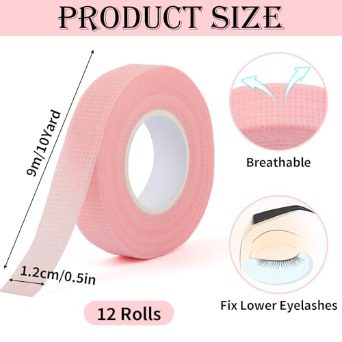 Eyelash Extension Tape - 12 Rolls Pink Micropore Fabric