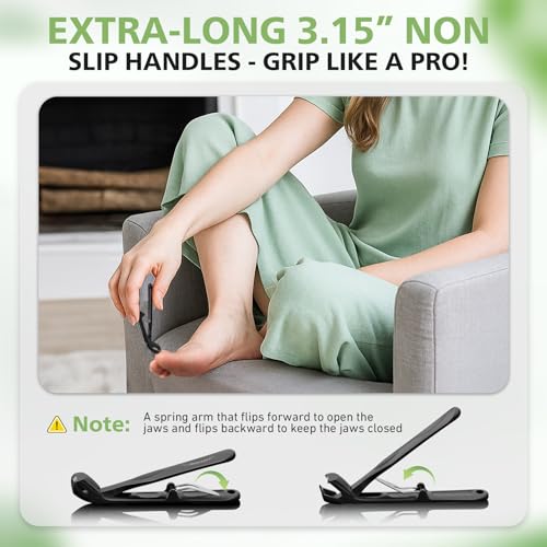 Baluca Black Medium Handle Ergonomic Toenail Clippers for Thick Nails - No Lock, Long Non-Slip Handles