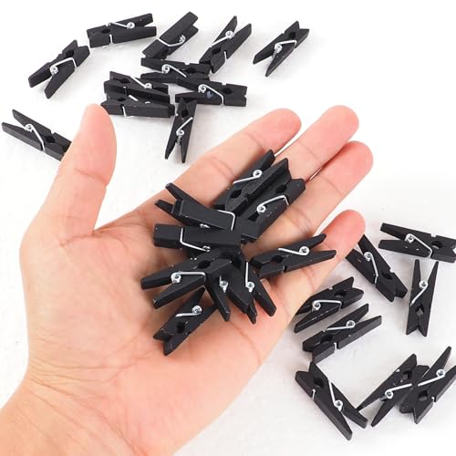 100 Black Mini Clothespins with 328ft Jute Twine for DIY Crafts