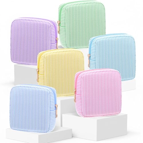 Sanwuta Small Macaron Color Seersucker Makeup Bags - 6 Pack