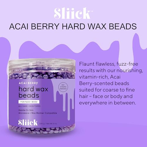Sliick Hard Wax Beads for Sensitive Skin - Acai Berry, 8 oz