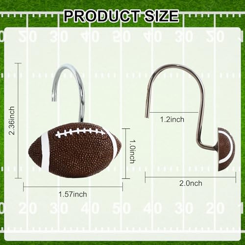 Football Shower Curtain Hooks - 12-Piece Set, Stainless Steel