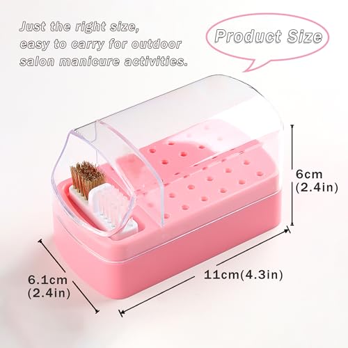 30-Hole Nail Drill Bit Holder & Cleaner Organizer - Pink