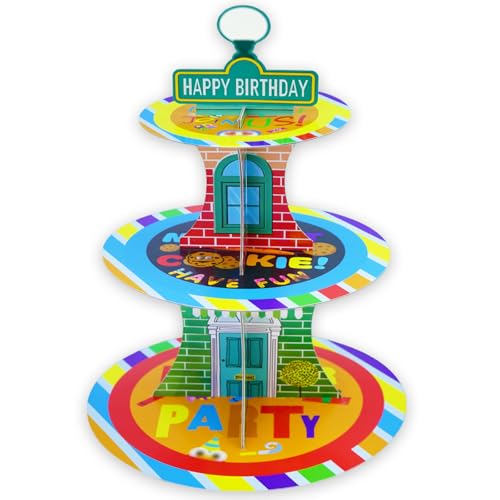 3-Tier Cartoon Cupcake Stand for Birthday Parties - Red Brick Design