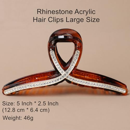 Pattern J Rhinestone Hair Claw Clips - Large Acrylic Jaw Clip for Women