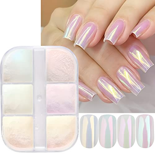 Furimuk 6-Color Mirror Nail Powder Set - Holographic Aurora Pearl Chrome for Nail Art