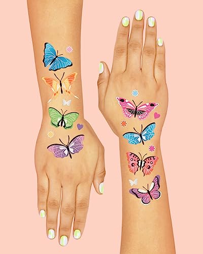Rainbow Butterfly Temporary Tattoos - 46 Glitter Designs for Parties