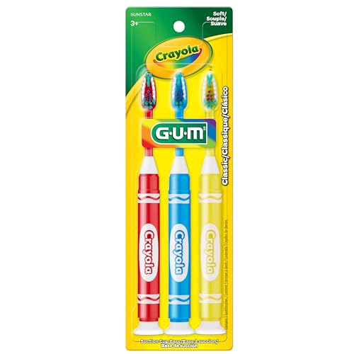 GUM Crayola Marker Kids Toothbrush, Soft Bristles, 3 Count (Ages 3+), 3 Pack
