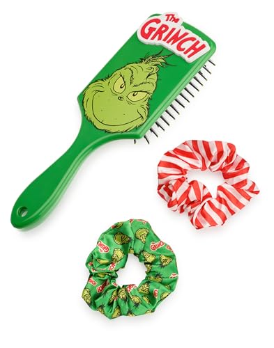 The Grinch Hair Brush and Scrunchie Set - Green Paddle Brush