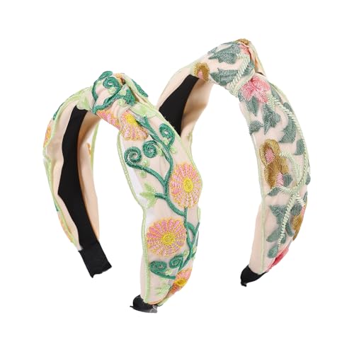 TURTLEDOVE Green Floral Embroidered Headband - Knotted Wide Hair Accessory