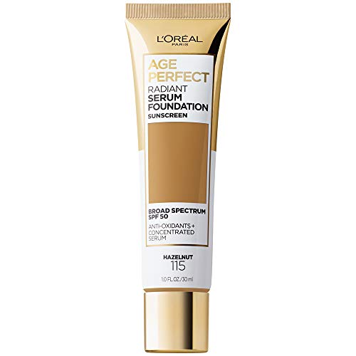 L'Oreal Paris Age Perfect Radiant Serum Foundation SPF 50, Hazelnut, 1 Fl Oz