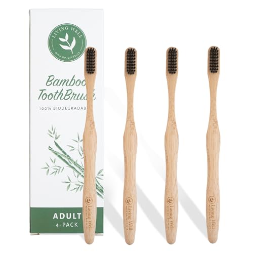 Bamboo Charcoal Toothbrush 4 Pack - Eco-Friendly Manual Oral Care Set