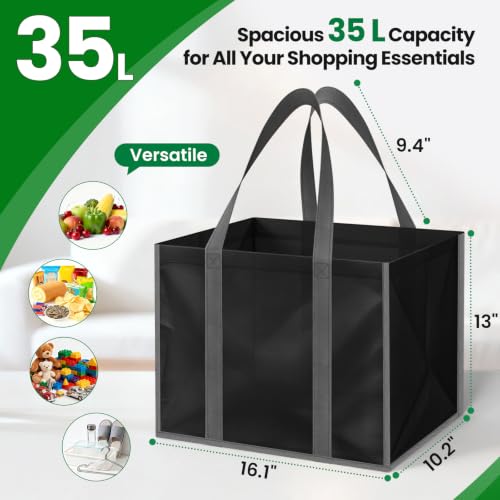 Reusable Grocery Bags with Long Handles - 3 Pack Black Totes