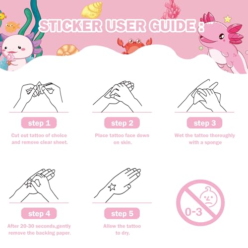 Cute Pink Axolotl Temporary Tattoos - 200 Stickers for Kids