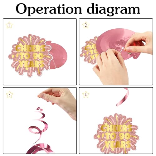 Rose Gold 90th Birthday Decorations Set for Women - 9 Pieces