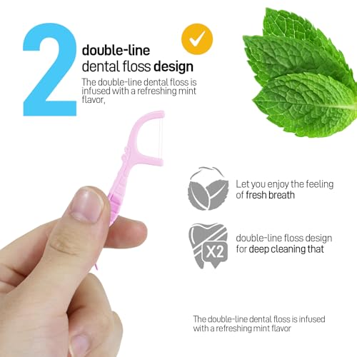 Holy Rose Pink Dental Floss Picks Travel Case 2 Pack, 104 Mint-Flavored Flossers