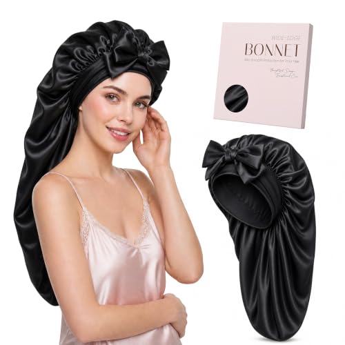 ZAVIDE Extra-Long Satin Sleep Bonnet with Adjustable Tie Band for Hair