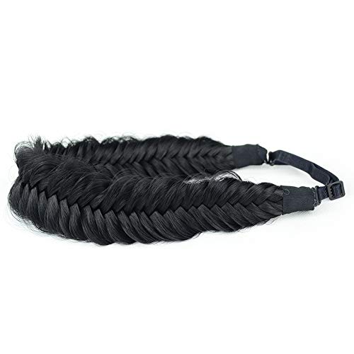 BOBIYA Black Fishtail Synthetic Hair Headband for Women, Braided Elastic Hair Accessory