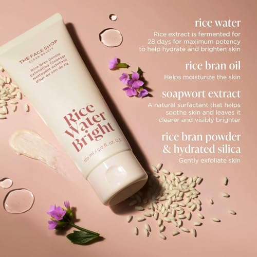 The Face Shop Rice Water Bright Exfoliating Cleanser - Vegan Hydrating Face Wash