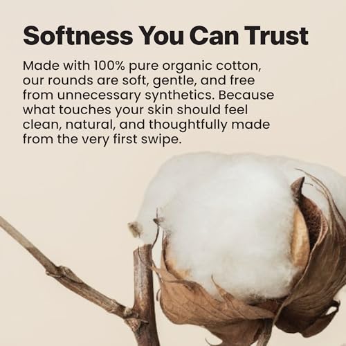Organic Cotton Rounds for Face - 600 Count Makeup Remover Pads, Lint-Free & Hypoallergenic